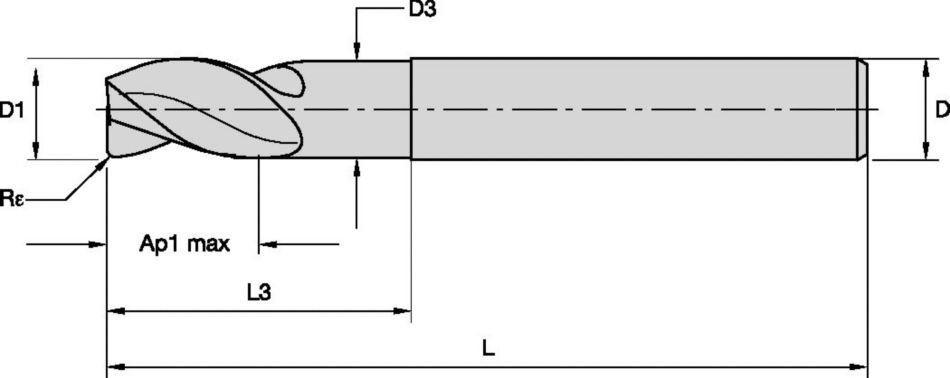 MaxiMet™ - Radiused - 3 Flutes - Wiper Facet - Necked - Plain Shank - Inch 3755910 - Kennametal