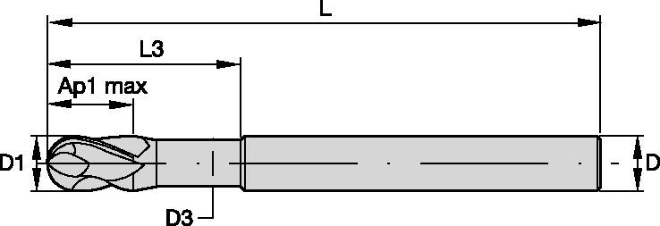 VariMill I • Series 47N0 • Ball Nose • Neck • 4 Flute • Metric