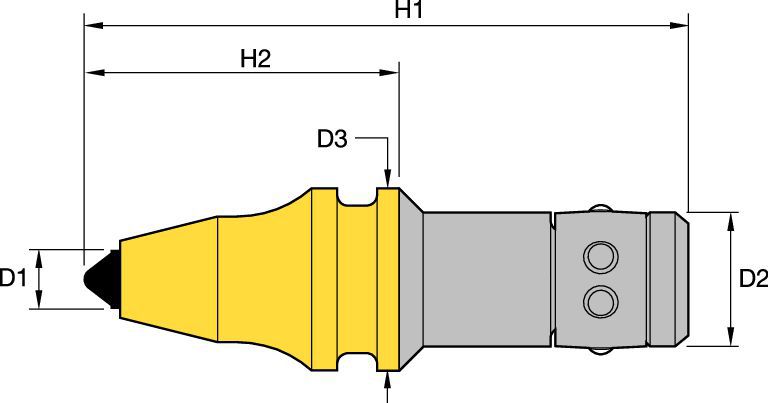 Rotating tungsten carbide pick • 19mm (0.74") Shank-Dimpled Short Retainer for grooved bore • Plug Tip for hard cutting