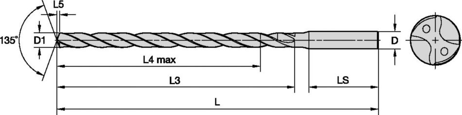 Удлиненные сверла HP Beyond™ с четырьмя ленточками • Внутренний подвод СОЖ • 12 x D