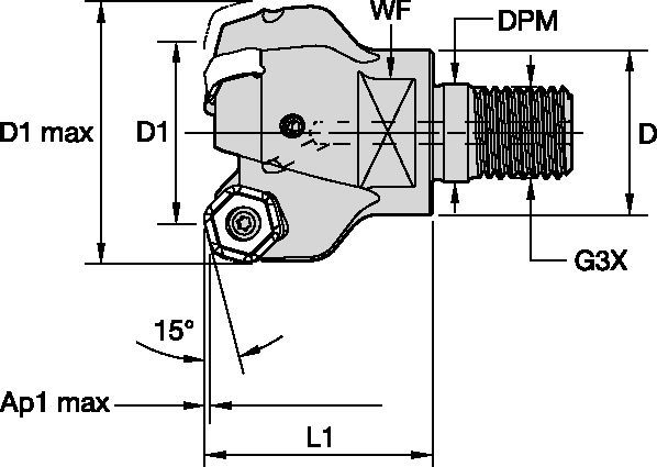 M1200 Mini - 15° - High Feed - Screw-On End Mills - Metric 4136875 - WIDIA