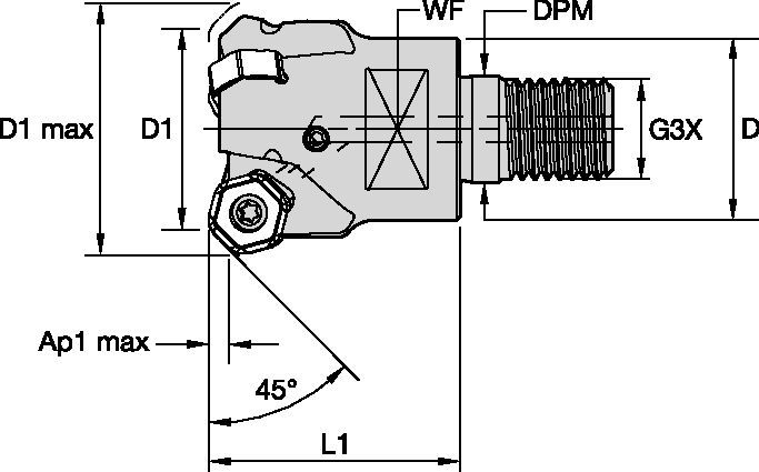 Dodeka™ Mini 45° • Fresa de topo • Screw-On • Métrico