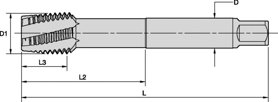 Gwintowniki prawostronne Beyond™ HSS-E-PM z lewym rowkiem wiórowym spiralnym • Otwory przelotowe