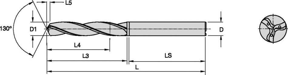 KenDrill™ 3F • 5 x D • Internal Coolant • Straight Shank • Inch