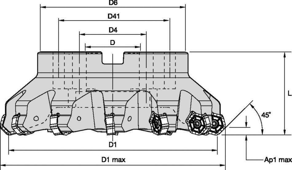 Face milling cutter for multiple materials