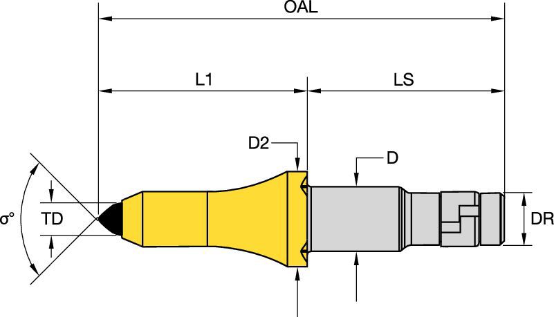 Rotating tungsten carbide pick - 43mm (1.70") Step-Shank-Long Retainer for any bore and external hair pin - Plug Tip for hard cutting