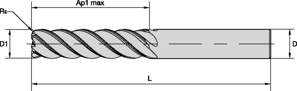 Řada 5W1S • VariMill II™ dlouhé • Délka řezné části 4 x D