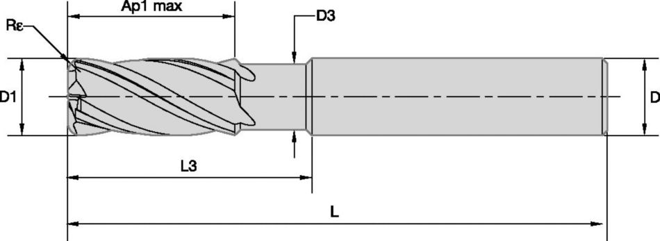 VariMill I • Series 47N7 • Square End • Neck • 4 Flute • Metric