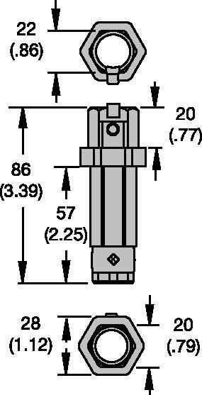 Mandril de punta de sistema hex. de 1-1/8" y cuadrada de 3/4"