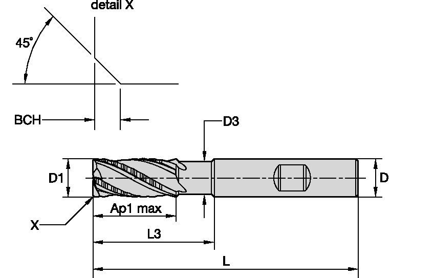 KenCut™ RR • RUDC • Chamfered • 3 Flutes • With Neck • Weldon® Shank • Metric