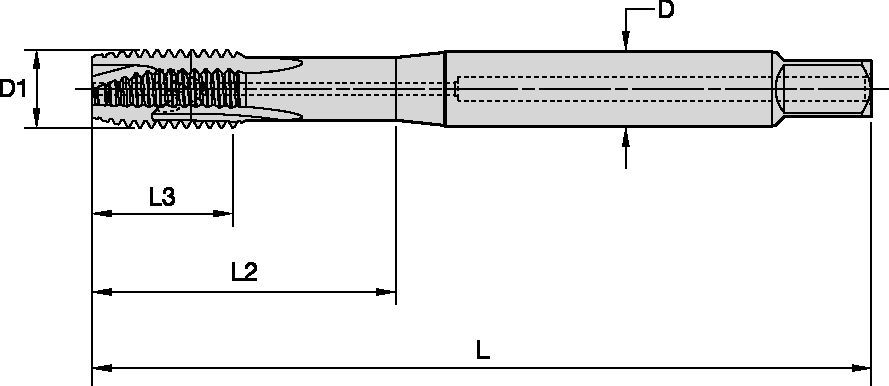 VT-SPO • Bisel de tapón de forma B • Sistema métrico • Mango ANSI de longitud DIN