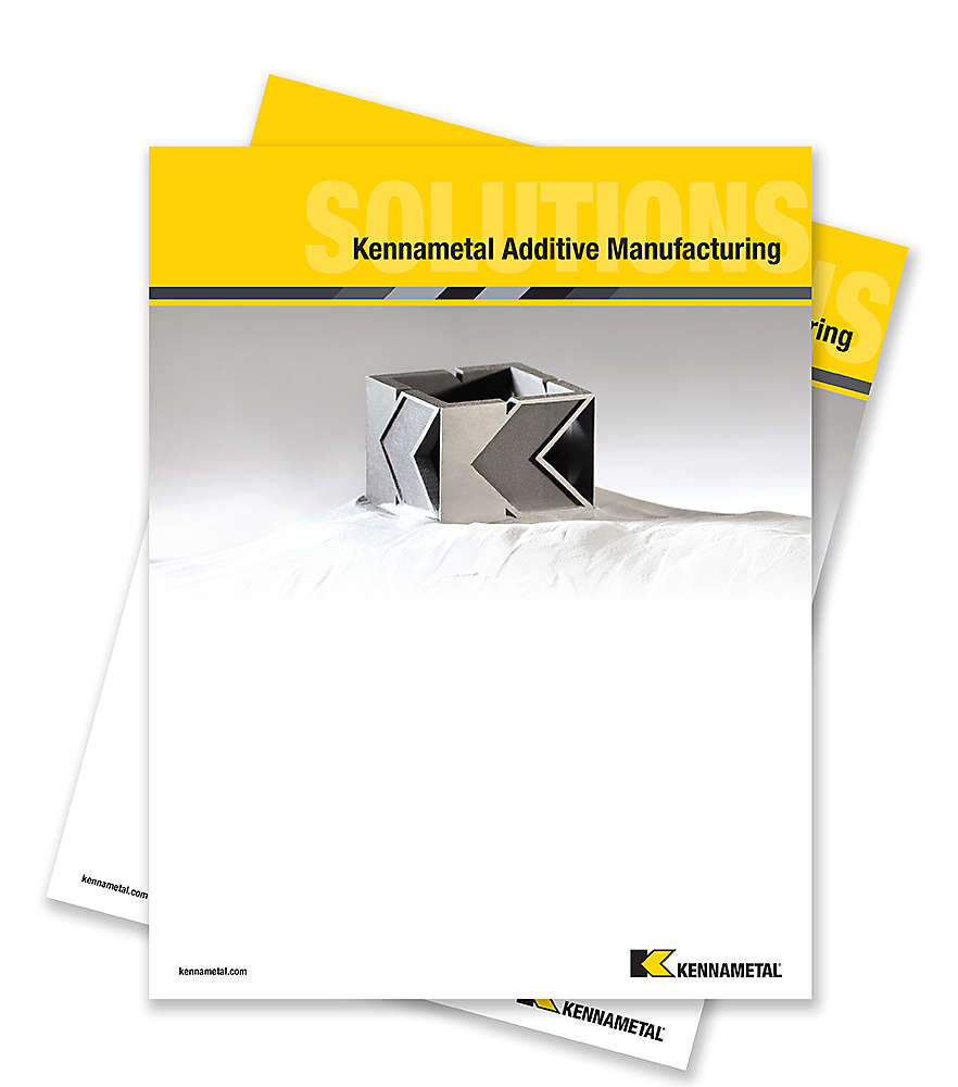 Two Kennametal additive manufacturing brochure covers stacked