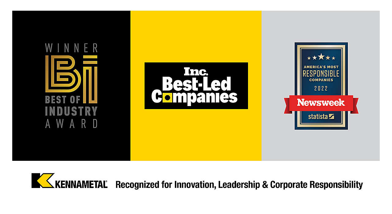 Kennametal recognized for innovation, leadership & corporate responsibility
