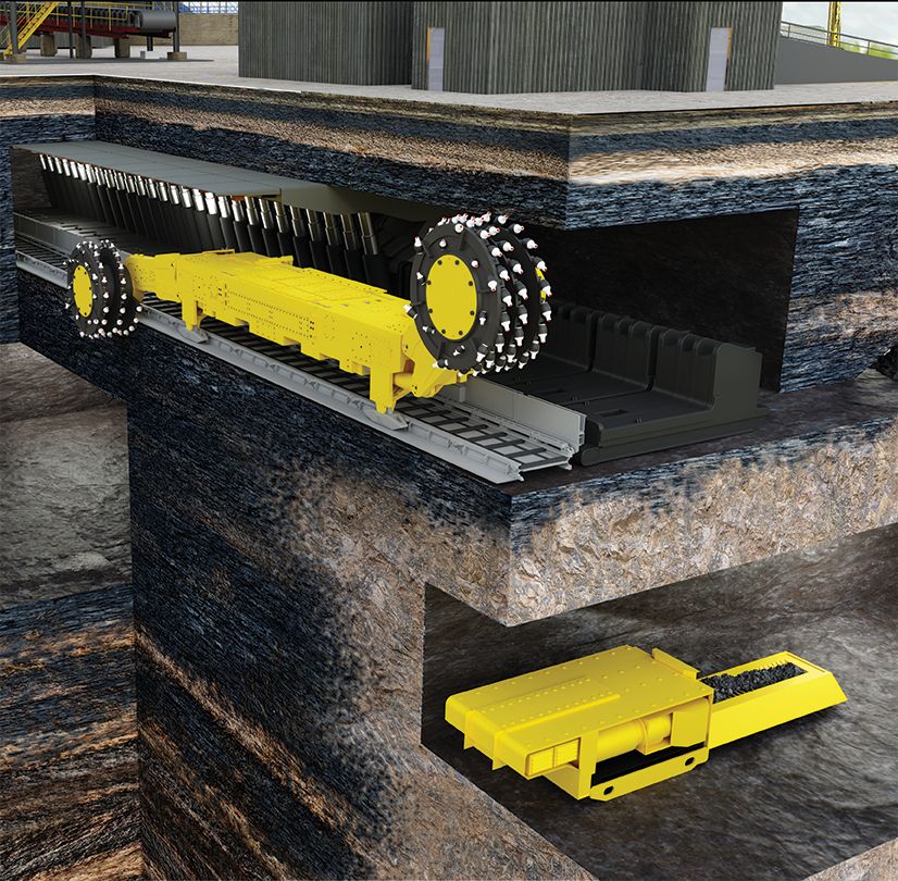 Diagram showcasing longwall mining equipment in an underground mine