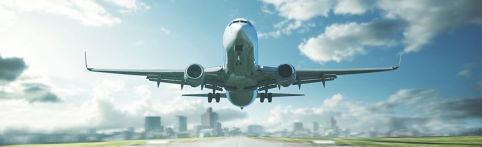 Airplane Landing on Runway Banner