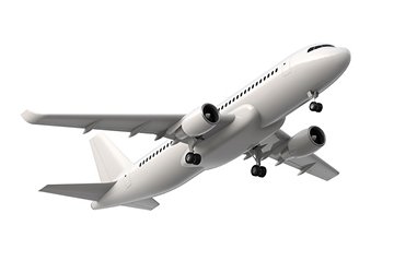 High detailed white airliner, 3d render on a white background. Airplane Take Off, isolated 3d illustration. Airline Concept Travel Passenger plane. Jet commercial airplane.
