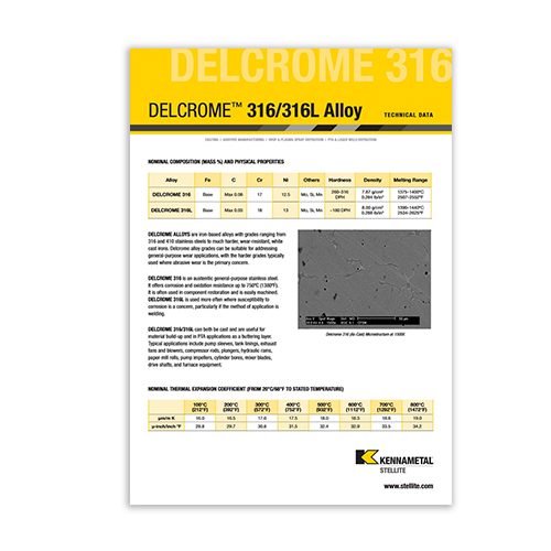 Delcrome 316/316L Alloy Data Sheet Cover