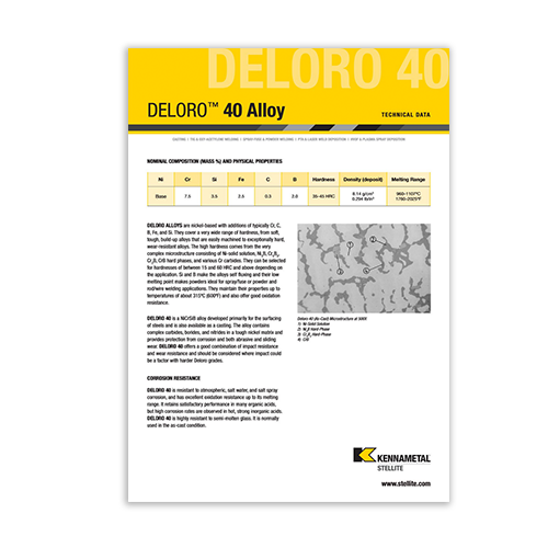 Deloro 40 Alloy Data Sheet Cover