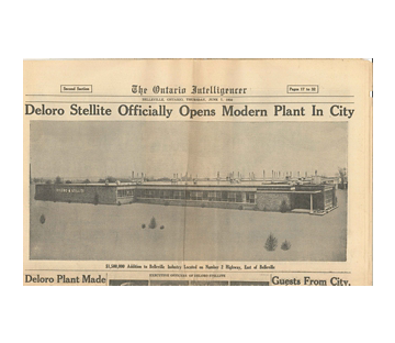 1956 Newspaper Headline "Deloro Stellite Officially Opens Modern Plant in City"