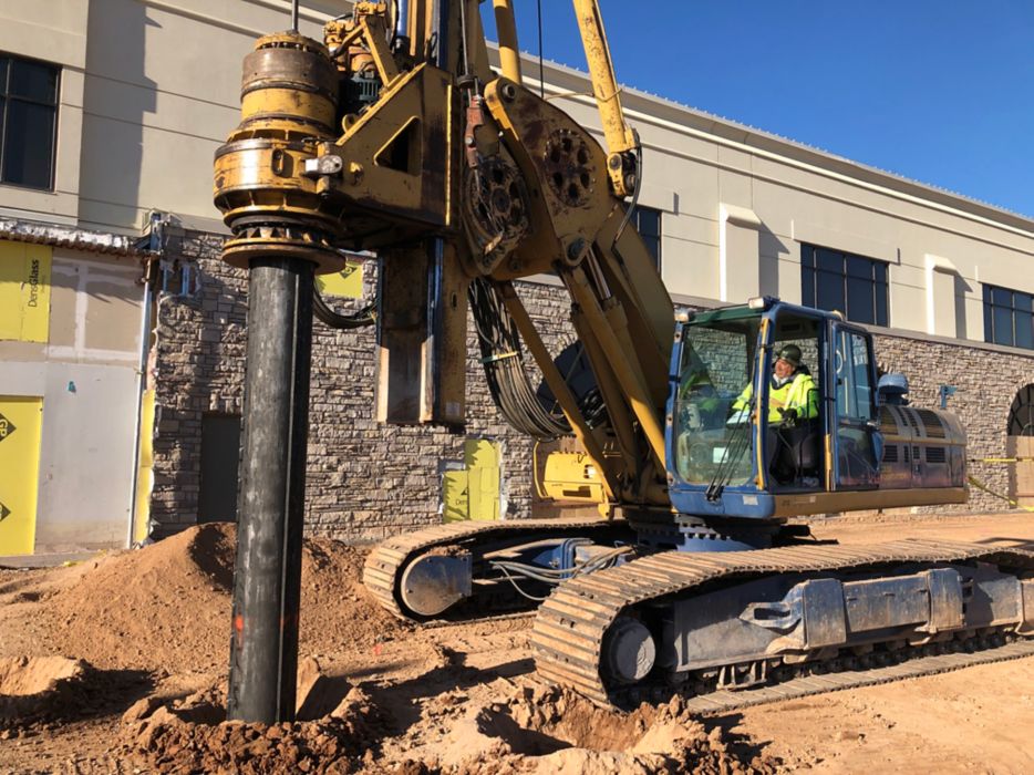 Foundation drilling at a construction site