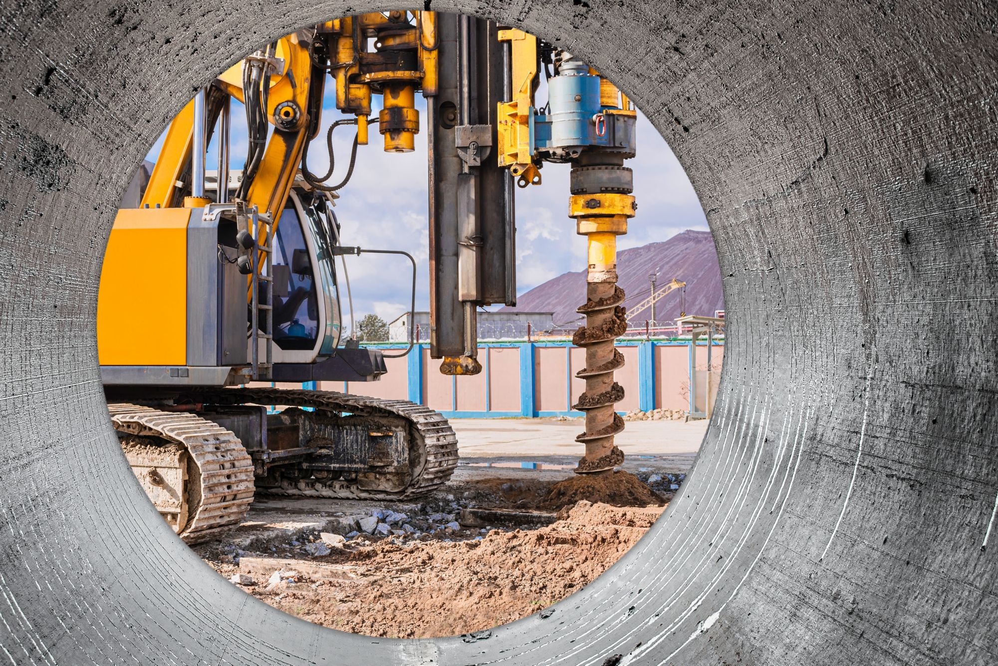 Hydraulic drilling rig at a construction site