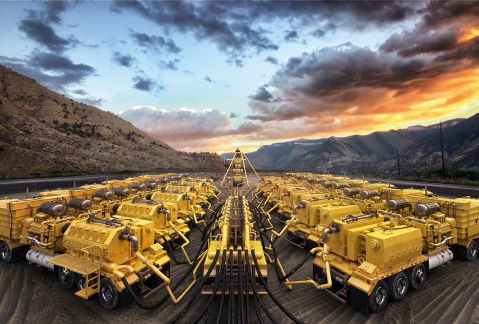 Frac Site with Trucks at Sunrise