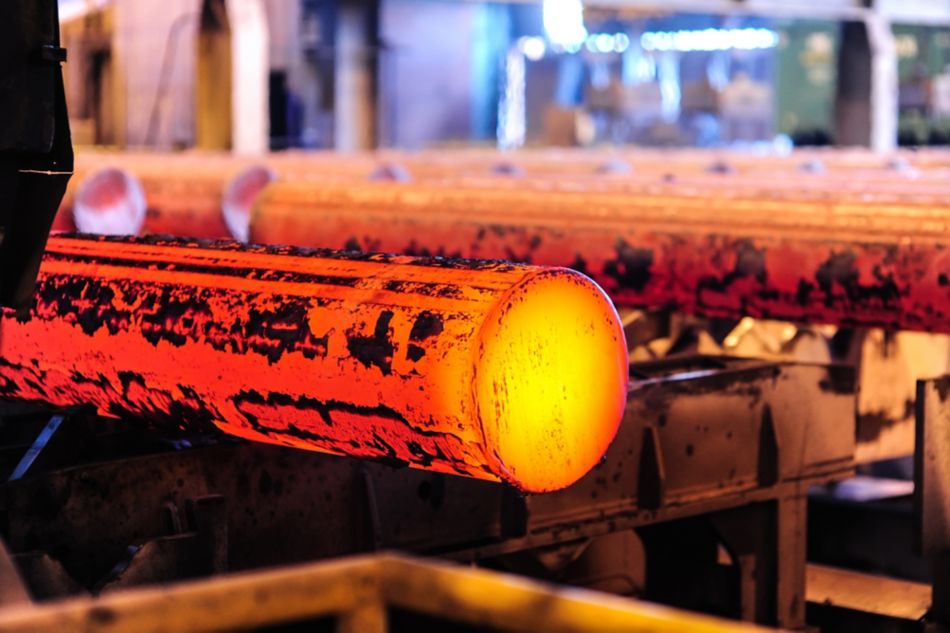 Hot rod blanks coming out of furnace