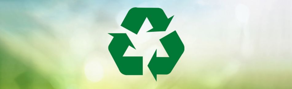 Recycling logo on blue and green background