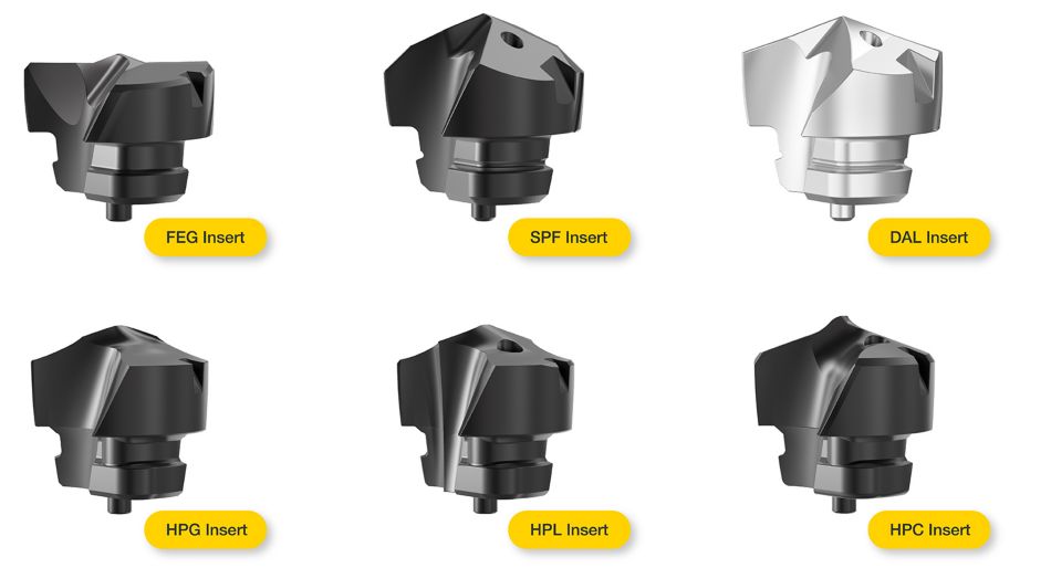 KenTIP FS Modular drill FEG insert, SPF insert, DAL insert, HPG insert, HPL insert, and HPC insert