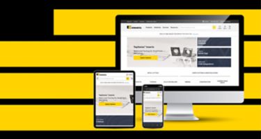 A desktop monitor, tablet, and cell phone with Kennametal.com on it