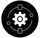 Machining Strategy and Programming Support Icon - gear with shapes and circle icon