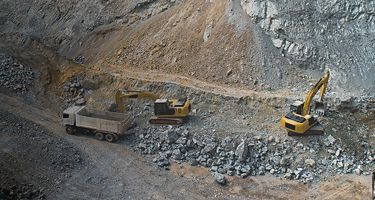 Trucks and equipment in a mine