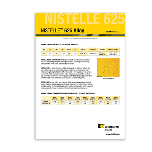 Nistelle 625 Alloy Data Sheet Cover