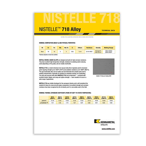 Nistelle 718 Alloy Data Sheet Cover