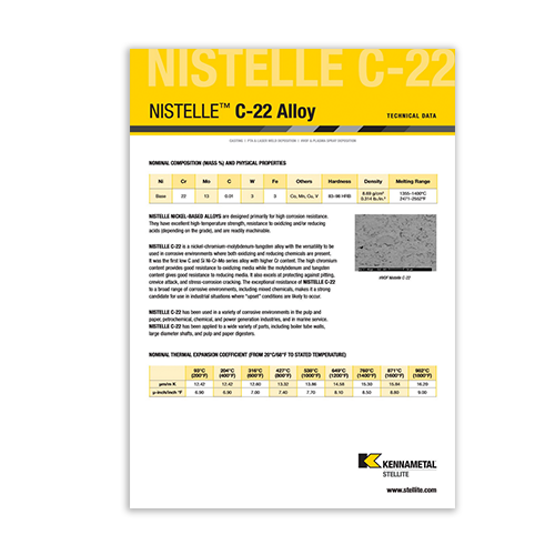 Nistelle C-22 Alloy Data Sheet Cover