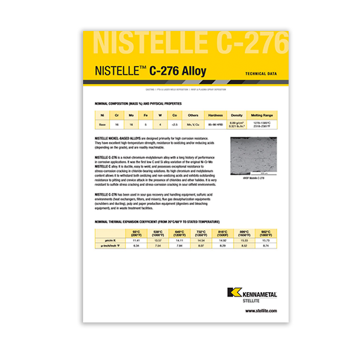 Nistelle C-276 Alloy Data Sheet Cover