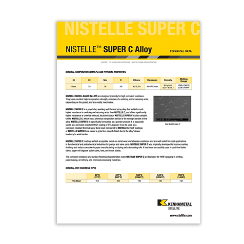 Nistelle Super C Alloy Data Sheet Cover