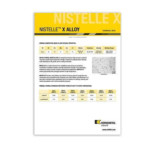 Nistelle X Alloy Data Sheet Cover