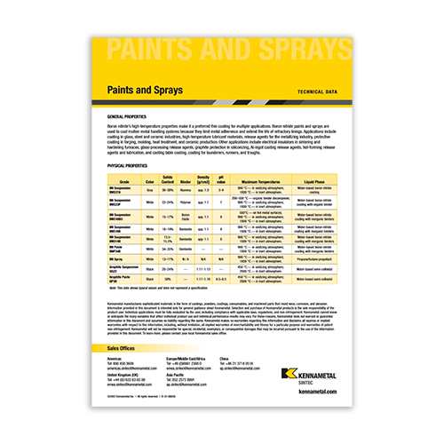 View Now – Paints and Sprays Data Sheet