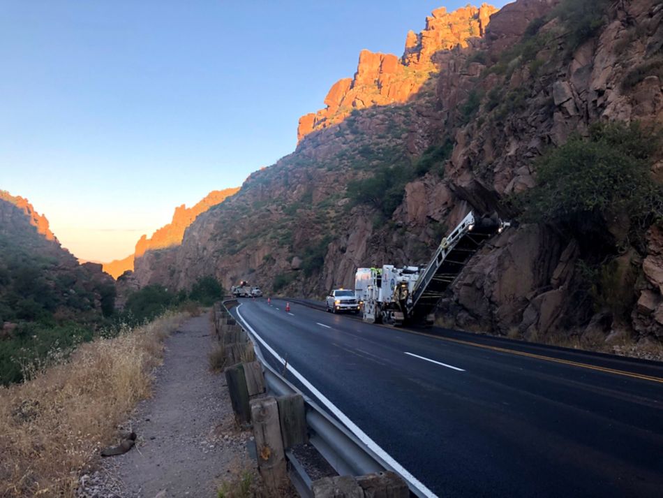 road milling machines at work in the mountains