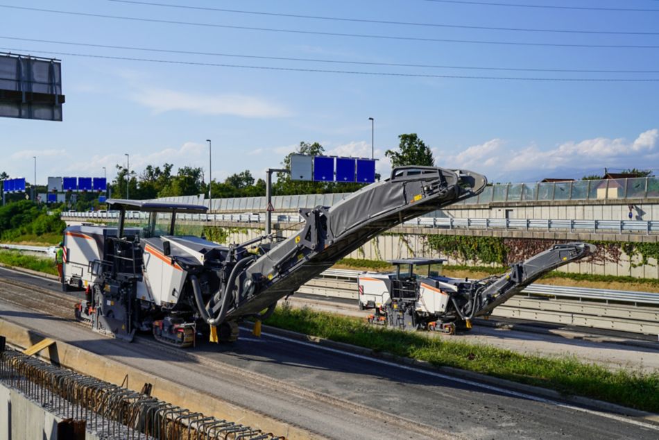 Road milling machine at a construction site