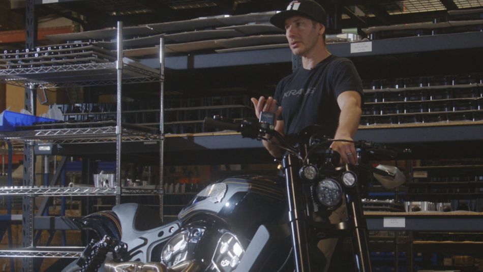 Satya Kraus - Kraus Motor Co - with motorcycle