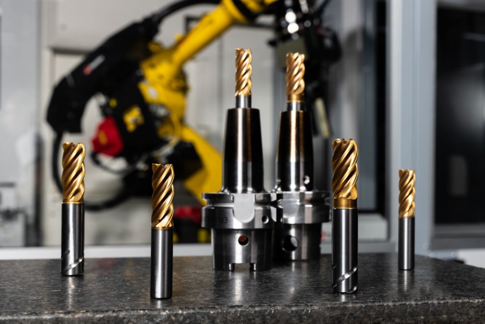 Six HARVI End Mills on a Table