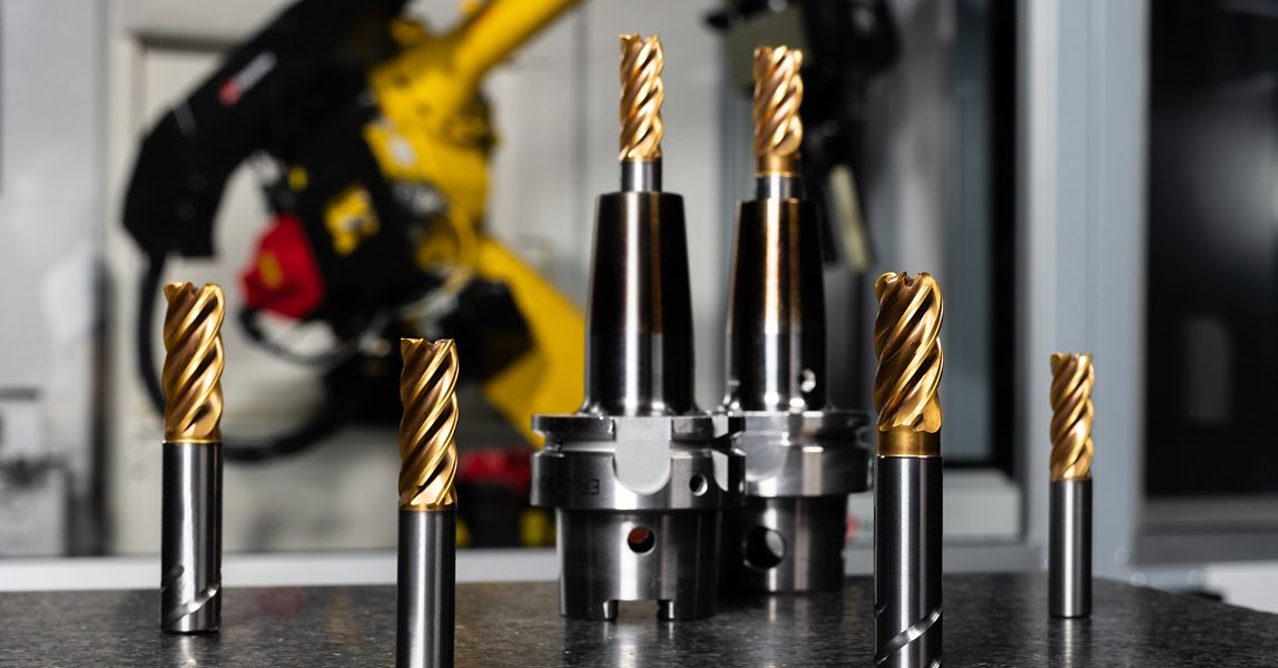 Six HARVI End Mills on a Table