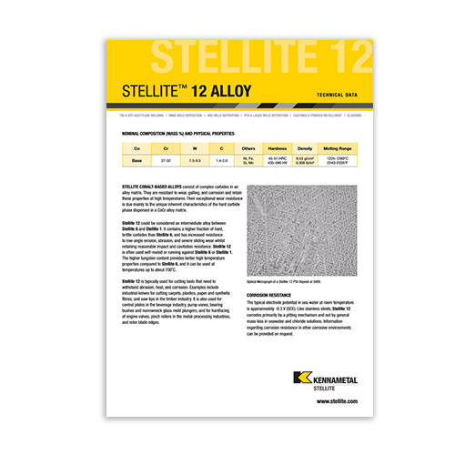 Stellite 12 Alloy Data Sheet Cover