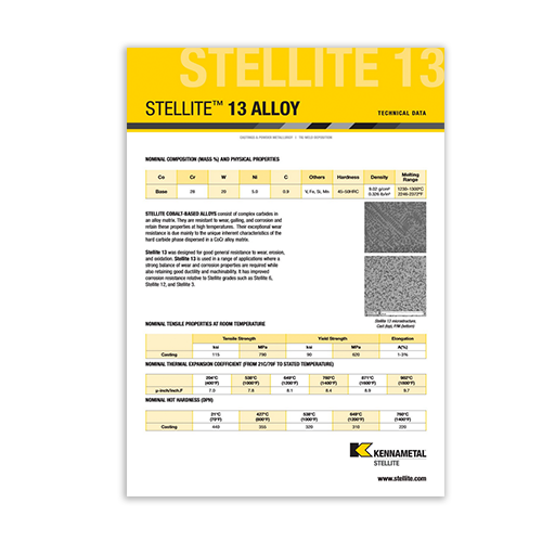 Stellite 13 Alloy Data Sheet Cover