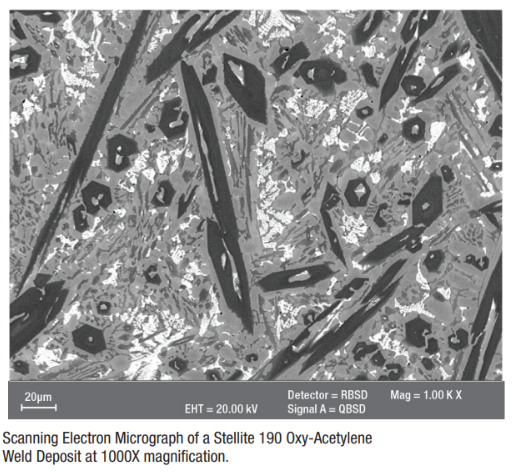 Scanning Electron Micrograph of a Stellite 190 Oxy-Acetylene Weld Deposit at 1000X Magnification