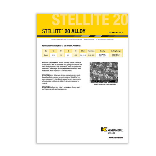 Stellite 20 Alloy Data Sheet Cover