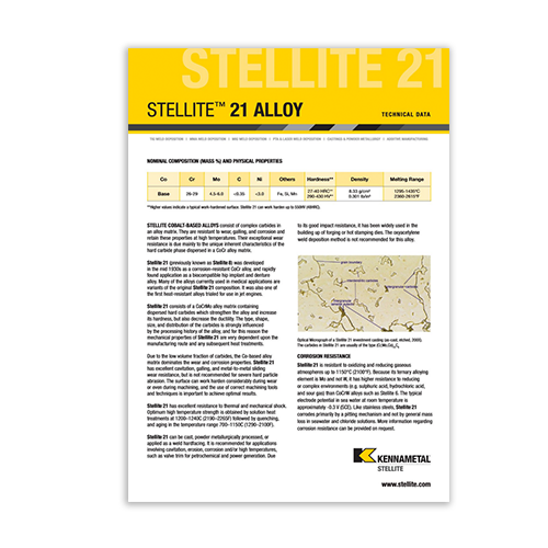 Stellite 21 Alloy Data Sheet Cover