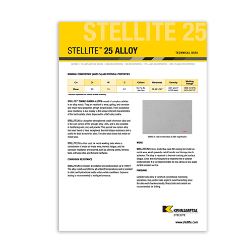 Stellite 25 Alloy Data Sheet Cover